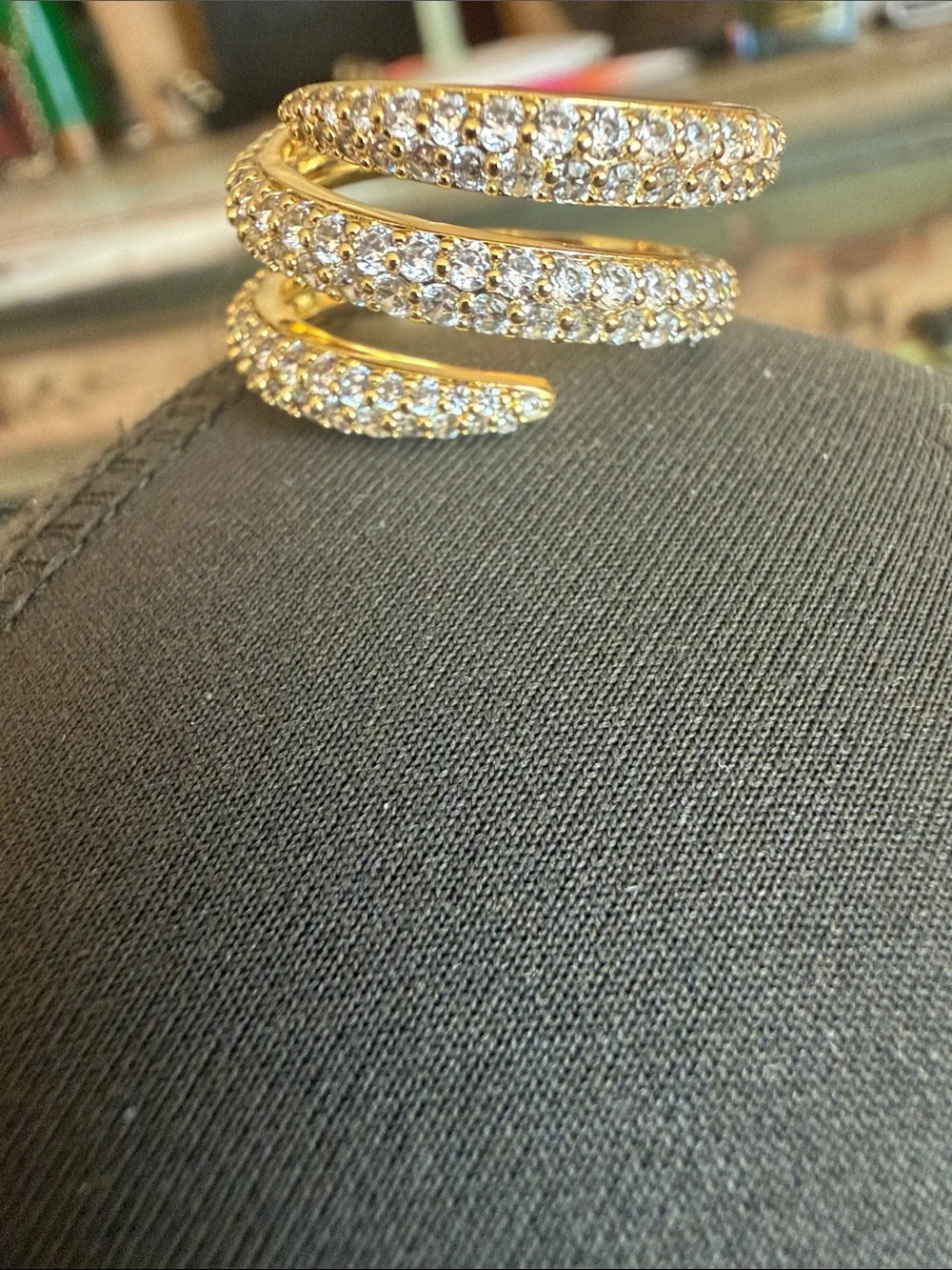 Gold plated Triple Row Pavé Crystal Open Ring - Women Jewelry size 9. New!